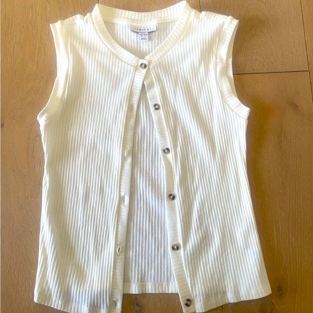 Topshop white/cream button up ribbed tank